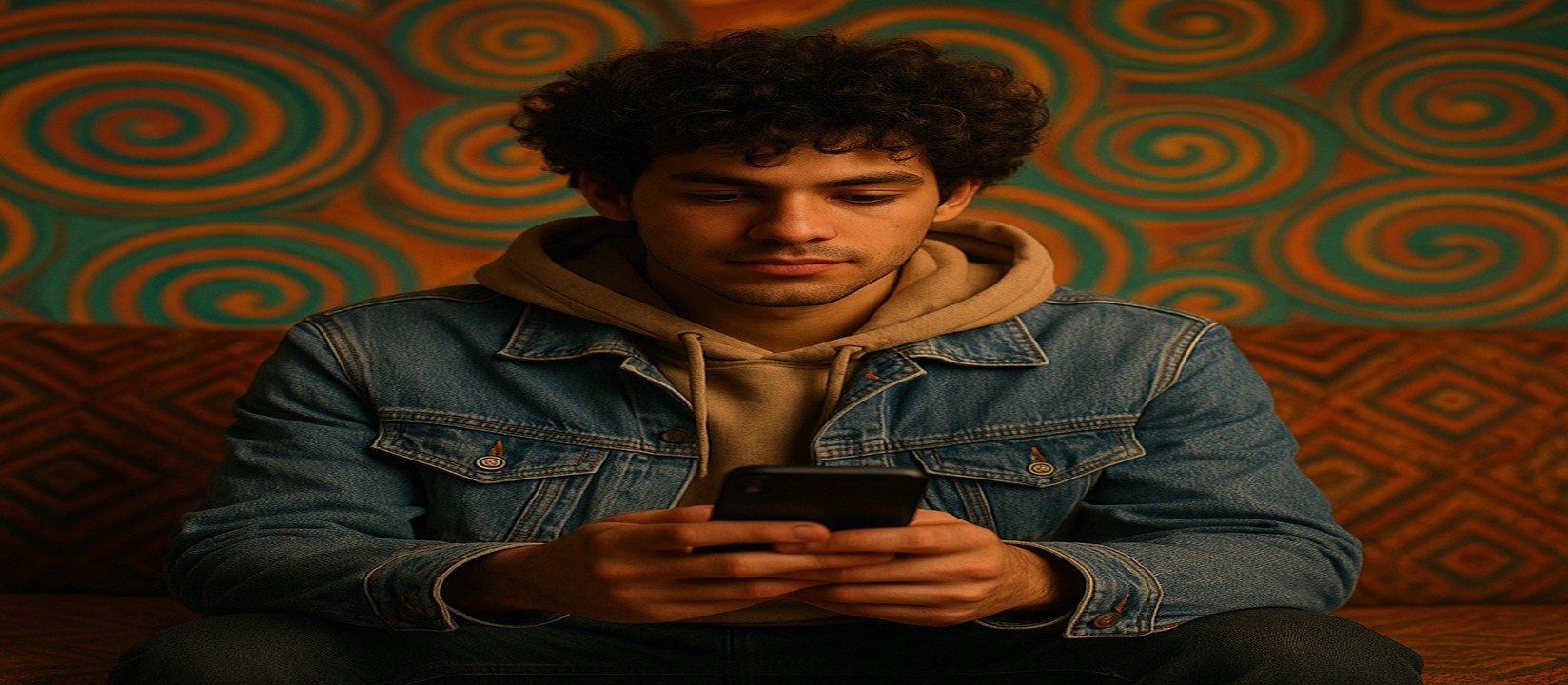 সোফায় বসে joya999 অ্যাপটি স্মার্টফোনে চালাচ্ছেন একজন ব্যক্তি