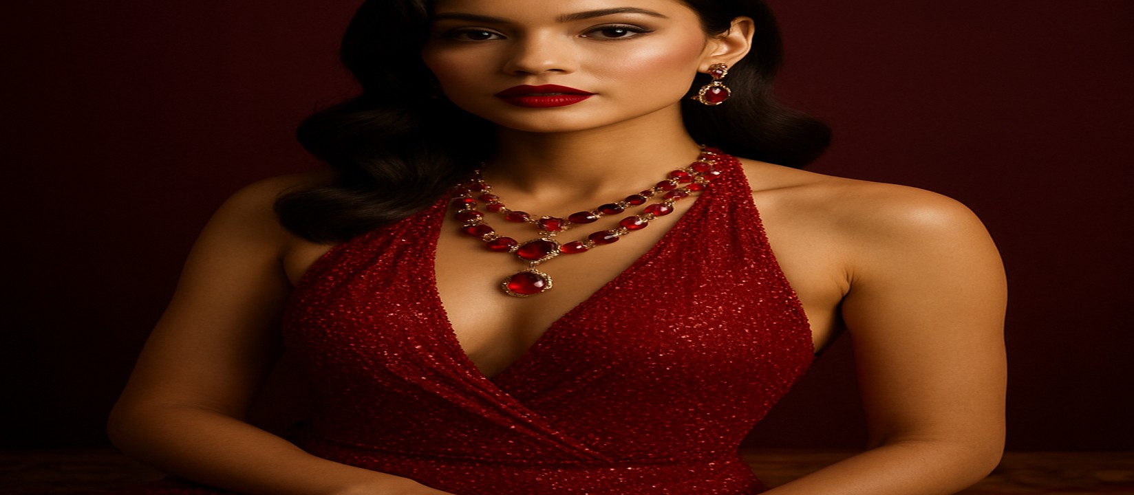 গেমিং প্ল্যাটফর্ম টেবিলে লাল পোশাকে সজ্জিত এক নারী উপস্থাপক