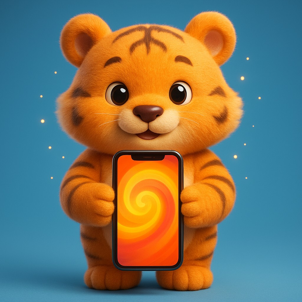 joya999 অ্যাপটি স্মার্টফোনে ব্যবহার করছেন একটি কার্টুন বাঘশাবক