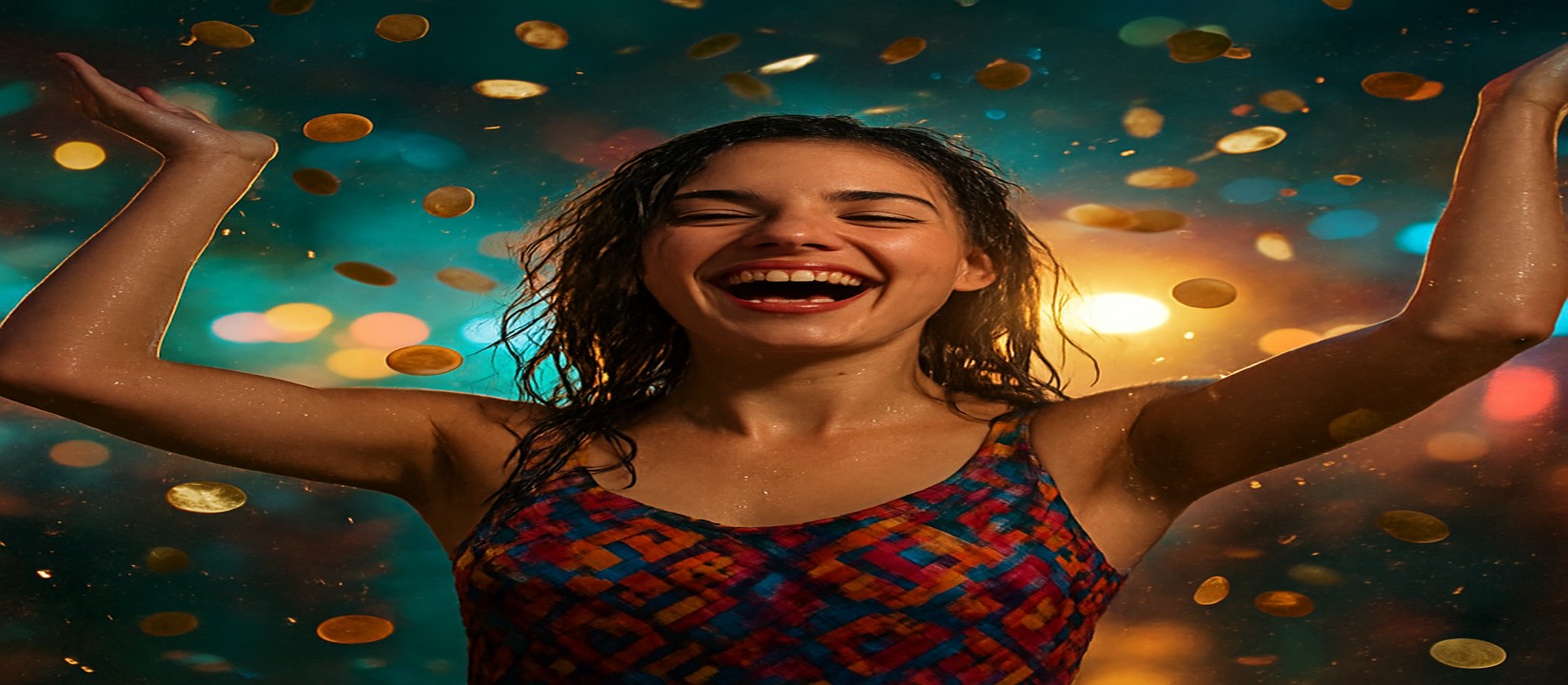 মুদ্রার বর্ষণের মাঝে রঙিন পোশাকে এক নারী