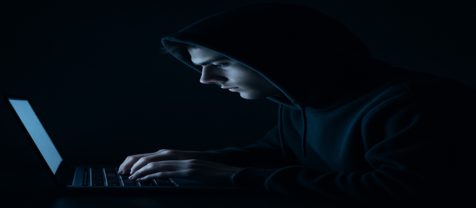 অন্ধকার একটি কক্ষে ল্যাপটপ সামনে রেখে joya999 ওয়েবসাইটে অনলাইন গেম খেলছেন একজন ব্যক্তি।